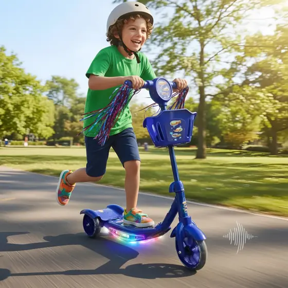 Patinete Infantil 3 Rodas Com Cesta Luzes E Som Azul Ou Rosa Azul Patinete 3 Rodas