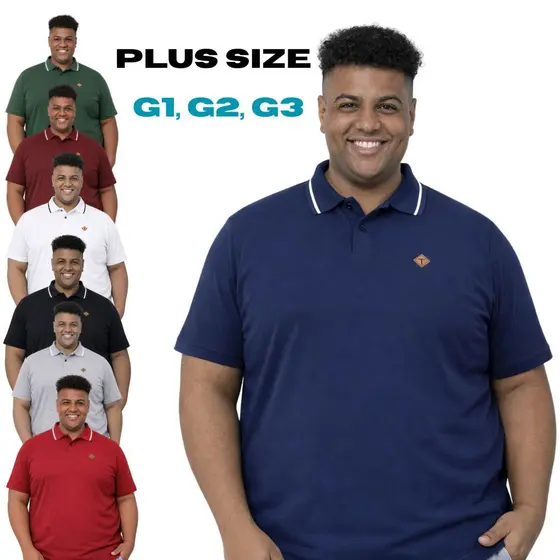 Camiseta Polo Plus Size G1 G2 G3 100% Algod茫o Camisa Extra Grande