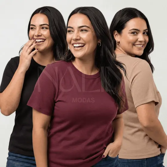 Blusa Básica Canelada Plus Size 44 ao 52 Básica Feminino Estilosa Texturizada