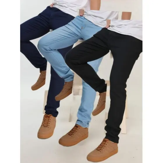Kit calças jeans masculina skinny com elastano linha premium original