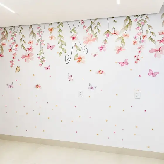 Papel de Parede Jardim Flores Coloridas Suspenso Aquarelado Personalizado Auto Colante Lavavél
