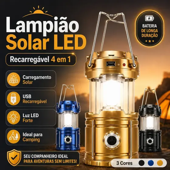 Luminária Lampião Carregador Solar Camping Usb Led Lanterna