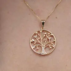 Colar Cordão Elo Feminino Pingente Árvore da Vida Folheados a Ouro 18k