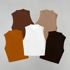 Kit 5 Croppeds Canelados de Gola Canelado Feminino Básicos Elegantes Versáteis