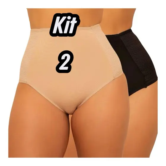 Kit 2 Calcinhas Pós Parto Cintura Alta Modeladora Compressão Segura Barriga Reduz Medidas
