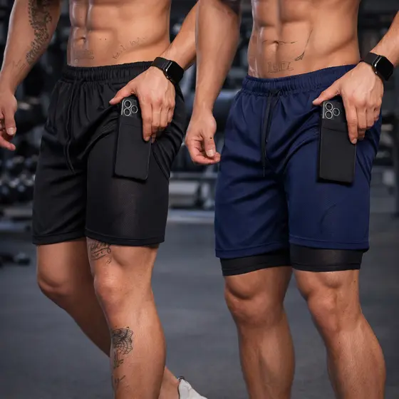 Kit 2 Shorts Dry Masculino 2 em 1 Duplo P ao G3 Plus Size Treino, Academia e Corrida
