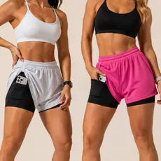 Kit com 2 Shorts Esportivos Duplo 2 em 1 Feminino para Academia, Corrida e Treino