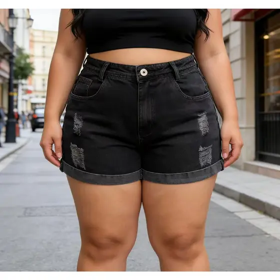 Maisbonito 166 8109 8234 8233  short jeans plus size feminina com rascada Shorts jeans feminino  juvenil natural