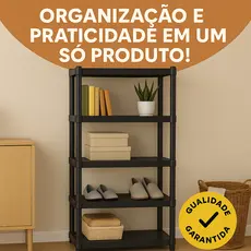 Estante com 5 Prateleira Organizadora de Plástico Modular Multiuso para Cozinha e Quarto Sapateira