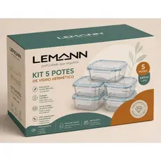 Kit 5 Potes De Vidro 640ml Marmita Hermético Borossilicato Freezer Fitness Forno Micro-ondas