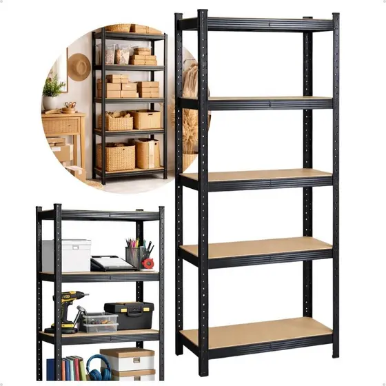 Estante Aço 5 Prateleiras Mdf Até 375kg 180cm X 60cm X 30cm: Escritório, Prateleira para Livros