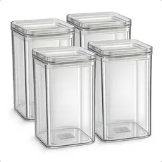 Kit 4 Potes Herméticos 1 Litro - BPA Free Organizador com Tampa para Alimentos, Empilhável