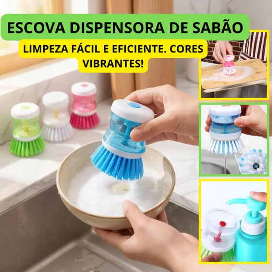 Escova Lava Louça Com Dispenser Detergente Reservatório De Sabão Cozinha Multiuso Prática