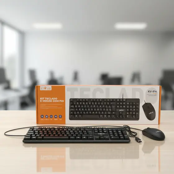 Kit Teclado e Mouse USB Com Fio Para PC Notebook ABNT2 Plug Play Inova Original