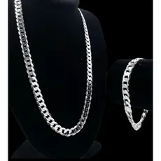 Kit Corrente + Pulseira Grossa Banhada a prata 925 004