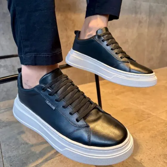 Sapatênis Masculino Sola Costurada Tênis Calce Fácil Couro Elástico Confortável Casual Palmilha Gel