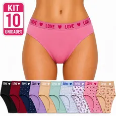 Kit 10 Calcinha Cueca Feminina Adulta Cós Alto De Algodão