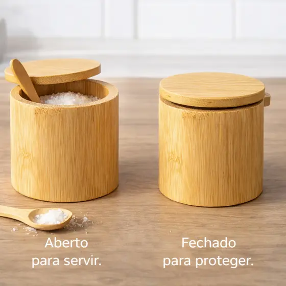 Porta Açúcar Açucareiro ou Saleiro de Bambu ou Porcelana com Colher Mesa Posta Organizador Multiuso