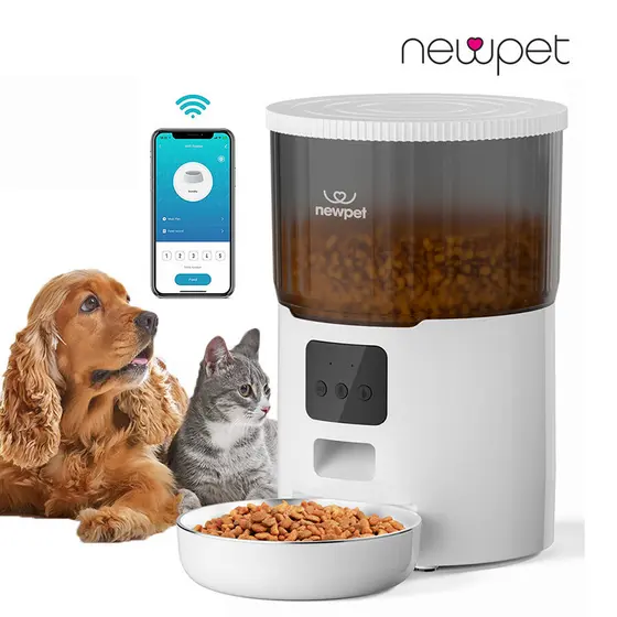 Newpet Alimentador Comedouro Automático Gatos Cães Pet Programável 4L Cor Branco - Bivolt