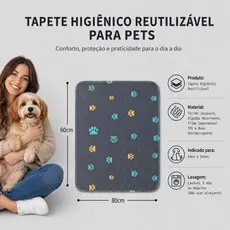 Newpet Tapete Higiênico Cinza Escuro Lavável 80x60cm para Cachorro Super Absorvente Impermeável Reutilizável
