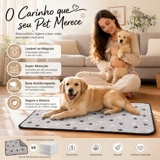 Tapete Higiênico Cinza Escuro Lavável 80x60cm Sem Plástico Gotejante Super Absorvente Anti-Vazamento para Cachorro