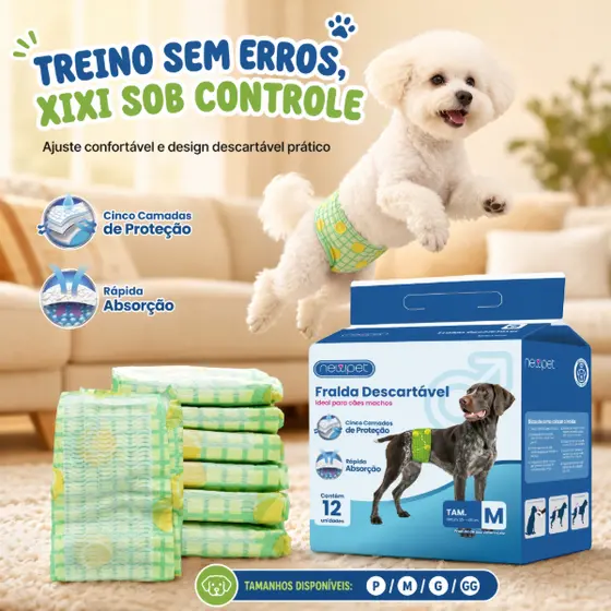 Newpet Fralda higiênica cães Pet descartável para cachorro Macho 12 unidades (P/M/G/GG)