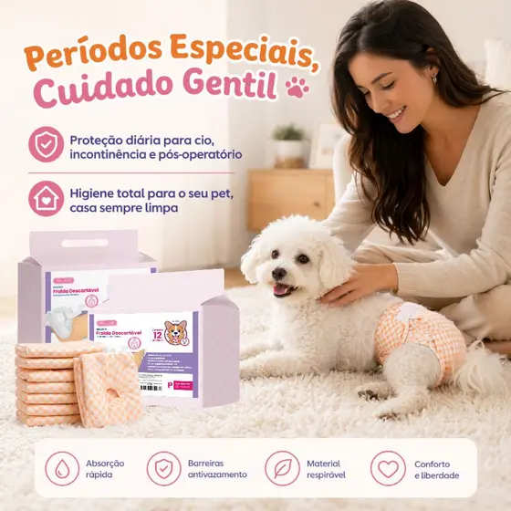 Newpet Fralda Descartável Cachorra Fêmea Transpável Anti-Vazamento Lateral Cuidado do Cio Tamanhos P M G