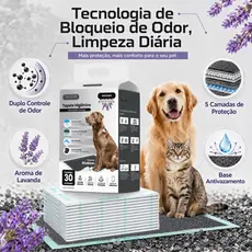 Tapete Higiênico Cães Carvão Bambu Ativado Aroma Lavanda 30 Unidades Absorvente Anti Odor Tamanho 60x60cm / 80x60cm
