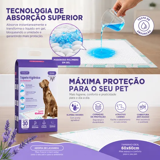 Newpet Tapete Higiênico Para Cães Aroma de Lavanda 60x60 / 80x60 / 90x60cm 30 Unidades