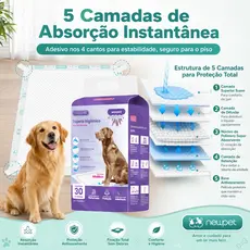 Tapete Higiênico Newpet para Cachorro Aroma de Lavanda Adestramento Pet 60x60/80x60/90x60cm Pacote com 30 Unidades