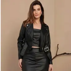 Jaqueta Feminina Couro com Cinto Lia