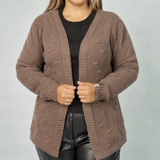 Casaco Feminino Plus Size em Tricô Aberto Sem Botões Casual Elegante Mariá Mariotti - 20221