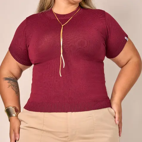 Blusa Feminina Tricot com Elastano Premium Manga Curta Versátil M ao G2 Plus Size Mariá Mariotti - 20368
