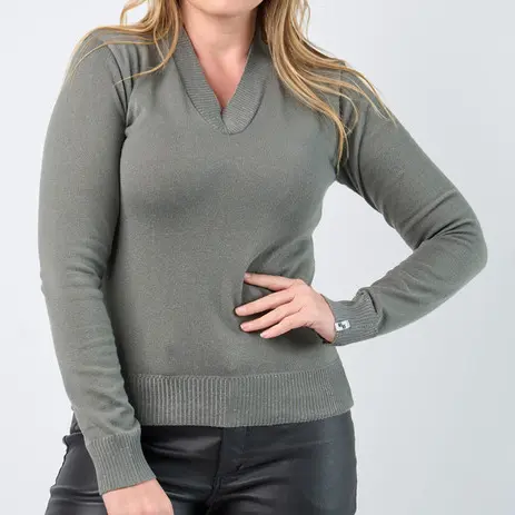 Blusa Feminina Tricô Inverno Decote V Manga Longa Quentinha Elastano Mariá Mariotti - 20286
