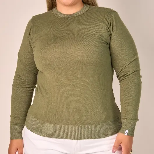 Blusa Feminina Plus Size Tricot Elastano Decote Redondo Elegante e Confortável Mariá Mariotti - 20456