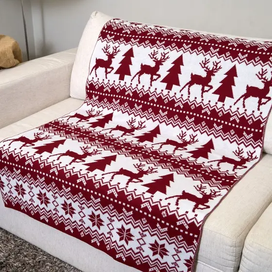 Manta Natal Sofá Decoração Luxo Estampa Clássica Rena Árvore Natalina - 40078