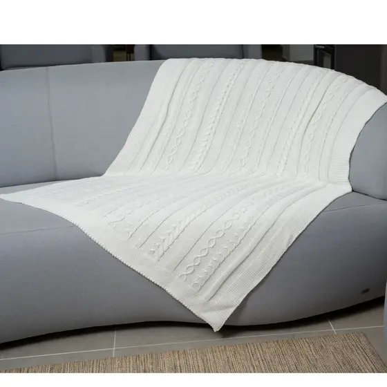 Manta Decorativa 120x180 em Tricô Mix de Tranças Aconchegante - 40059