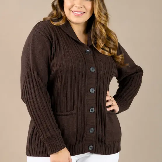 Casaco Plus Size Feminino Trico Moderno Botões Bolsos Laterais - 20355