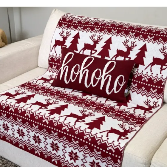 Kit Manta e Capa Almofada Decorativa Natalina Decoração Natal Tricot- 40085