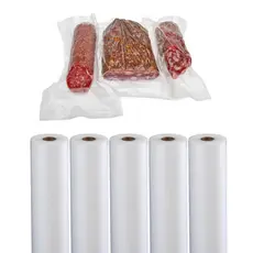 Kit 5 Rolos Bobina De Saco 25x5M Para Seladora A Vácuo Para Conservar Alimentos C Ranhuras GA103C -BUSCABUSCABR