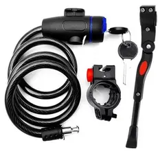 Trava Cabo De Aço Cadeado Segurança Bike Moto Espiral Anti-Roubo + Descanso Pezinho Para Bike Lateral -BUSCABUSCABR