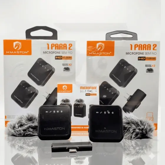 Microfone Sem Fio Duplo Lapela Celular Para iPhone 16 Android e Tipo-c H'maston MK16