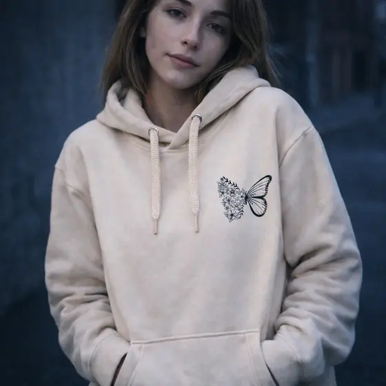 Casaco Moletom Flanelado Canguru Estampa Criativa Capuz Nome Frase Inverno Look Borboleta Flor