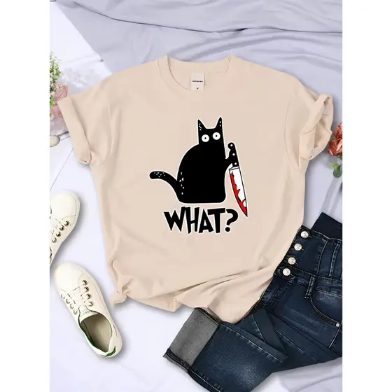 Camiseta Unissex Algodão 100% Estampada Premium Casual Lançamento Gato Assasino Faca Feminino