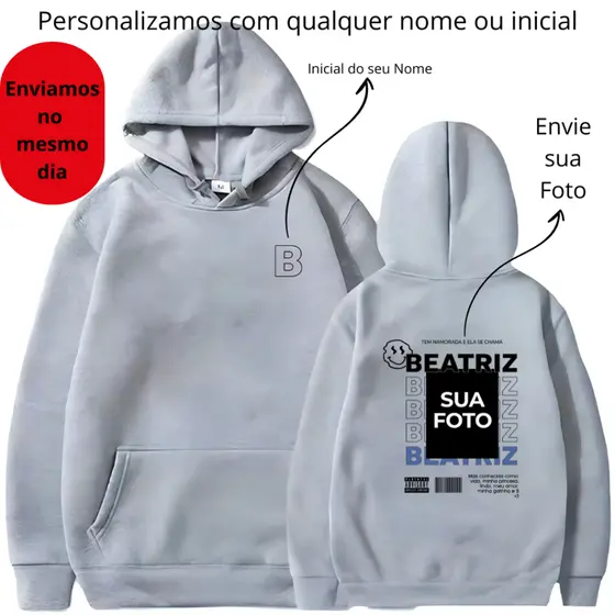 Casaco Moletom Canguru Com Sua Foto Personalizado Frase Criativa Estampa Inverno Unissex Namorados