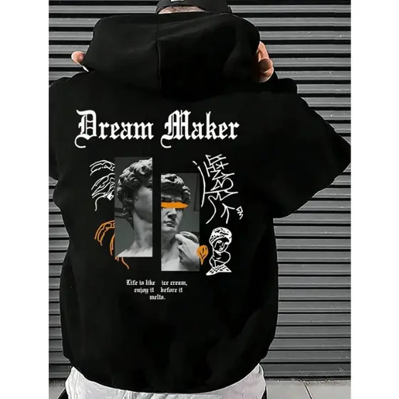 Moletom Canguru Masculino Estampa Dream Maker Algodão Flanelado Casual Quentinho Lançamento Preto