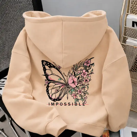 Moletom Canguru Feminino Borboleta Algodão Inverno Capuz Ajustável Reforçado Casual Brasil Envio