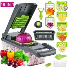 Cortador De Cozinha Profissional Multifuncional 16 em 1 Em Aço Inoxidável Fatiador Ralador Cortador De Legumes/Frutas