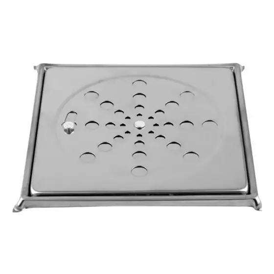 Ralo Quadrado 15x15 cm + Porta Grelha Caixilho Aço Inox