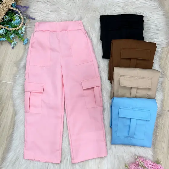 Calça Pantalona Cargo Alfaiataria Infantil para Meninas Elegantes